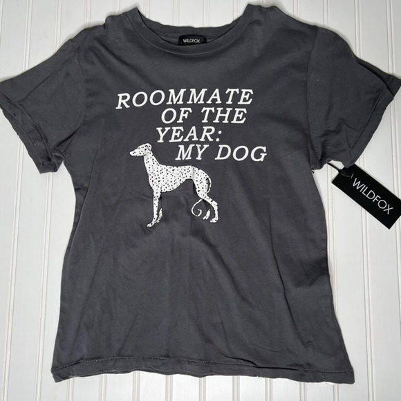 Wildfox Roomate Of The Year: My Dog  Tee T-Shirt Women's Small Gray NEW.   136 - Picture 1 of 2